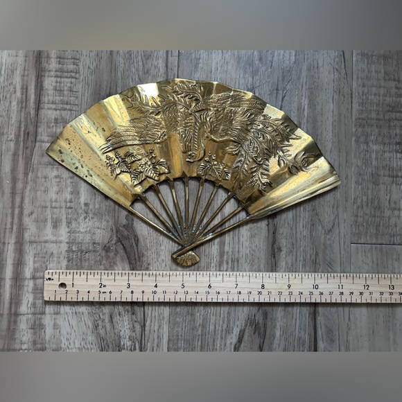 MCM midcentury modern vintage Decorative Brass Fan Wall Art Gold tone metal - Picture 4 of 9